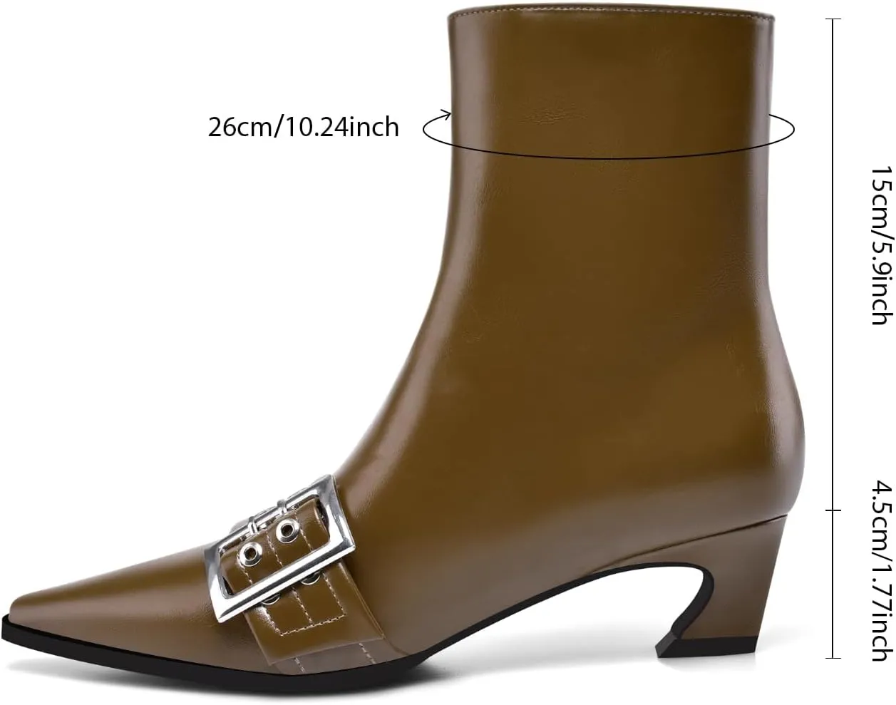Vaslemuse Women Booties Buckle Ankle Boots Kitten Low Heel Eyelet Booties Sexy Pointy Toe Fashion Dress Short Boots with Zips
