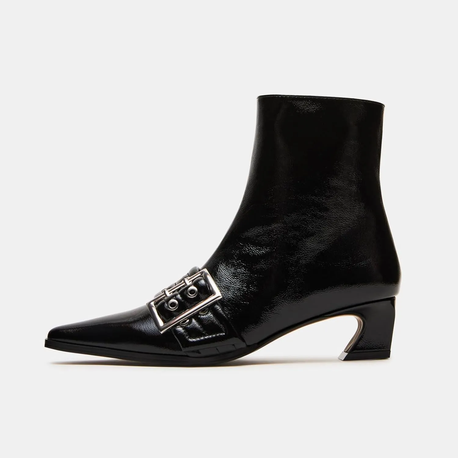 Vaslemuse Women Booties Buckle Ankle Boots Kitten Low Heel Eyelet Booties Sexy Pointy Toe Fashion Dress Short Boots with Zips