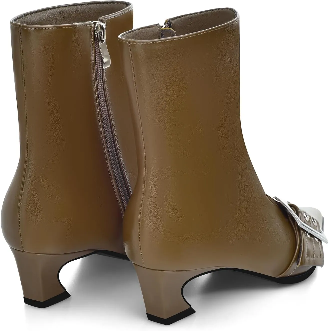 Vaslemuse Women Booties Buckle Ankle Boots Kitten Low Heel Eyelet Booties Sexy Pointy Toe Fashion Dress Short Boots with Zips