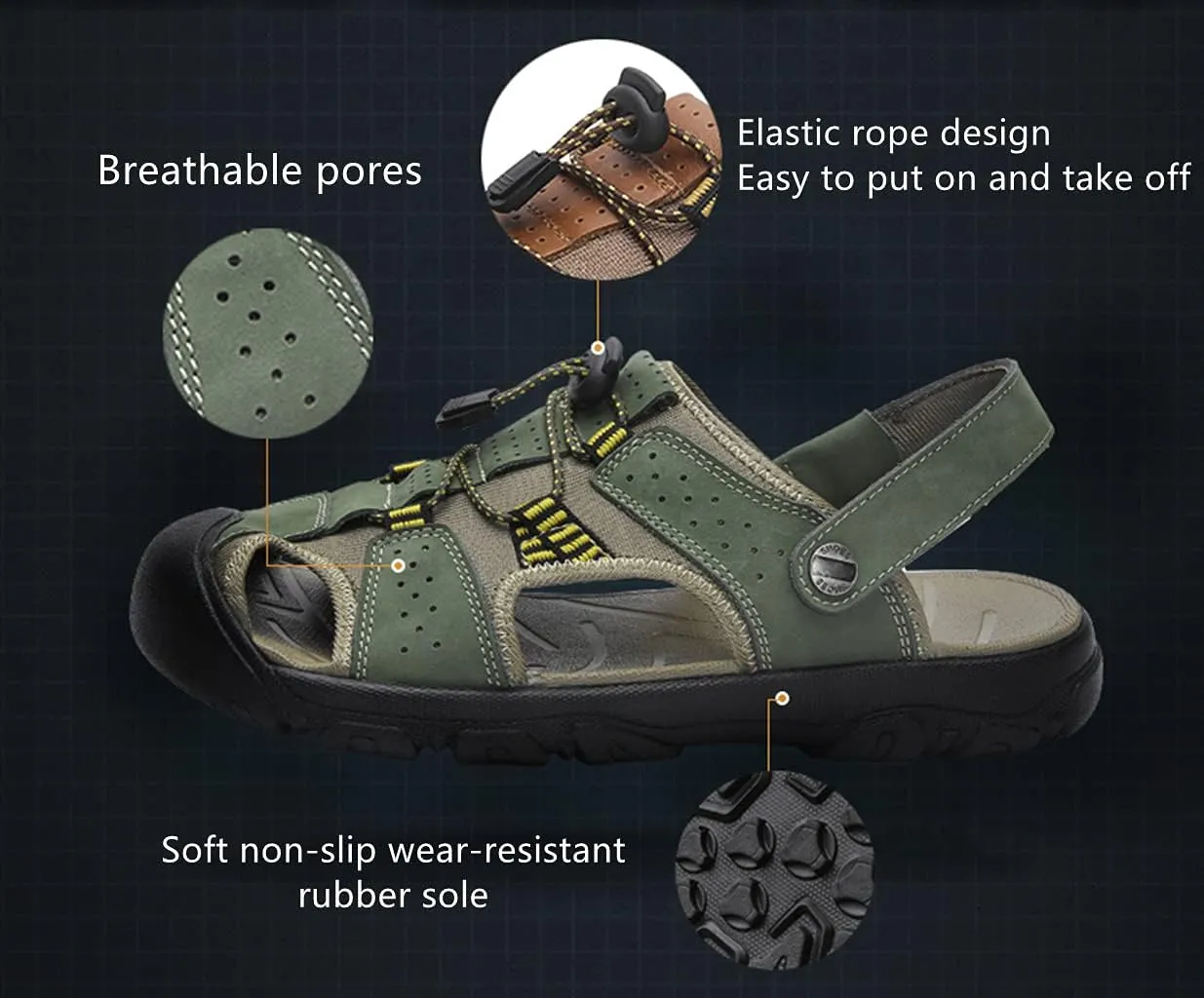 Veslexth Men's Outdoor Adjustable Closed Toe Sandals Leather Handmade Shoes Fisherman Anti-Slip Casual Sandal Fashion Water Breathable Slippers for Walking Trail Driving Travel