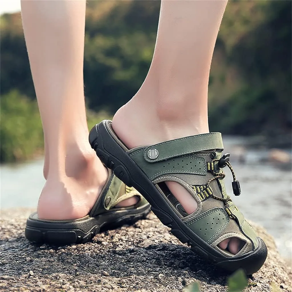 Veslexth Men's Outdoor Adjustable Closed Toe Sandals Leather Handmade Shoes Fisherman Anti-Slip Casual Sandal Fashion Water Breathable Slippers for Walking Trail Driving Travel