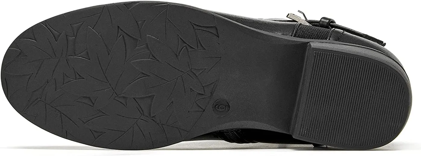VJH confort Women's Ankle Boots,Round Toe Low Heel Comfort Elastic Booties with Side Zipper Buckle Strap