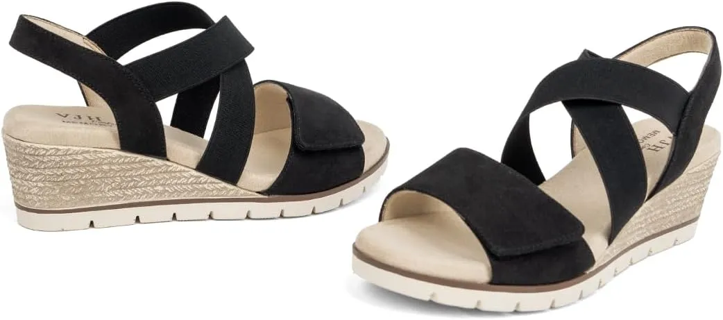VJH confort Women's Wedge Sandals Stretchy Strap Slip-on Comfortable Causal Summer Shoe