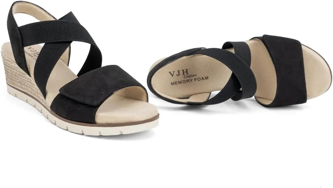 VJH confort Women's Wedge Sandals Stretchy Strap Slip-on Comfortable Causal Summer Shoe