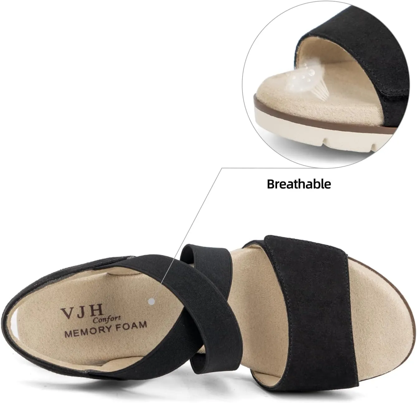 VJH confort Women's Wedge Sandals Stretchy Strap Slip-on Comfortable Causal Summer Shoe
