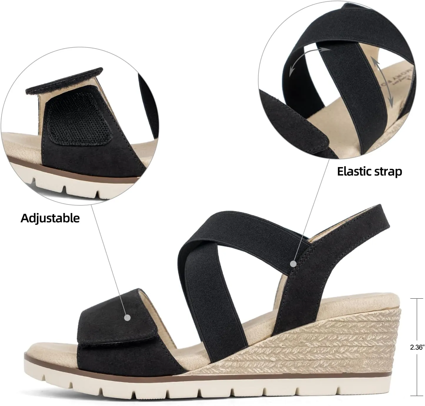 VJH confort Women's Wedge Sandals Stretchy Strap Slip-on Comfortable Causal Summer Shoe