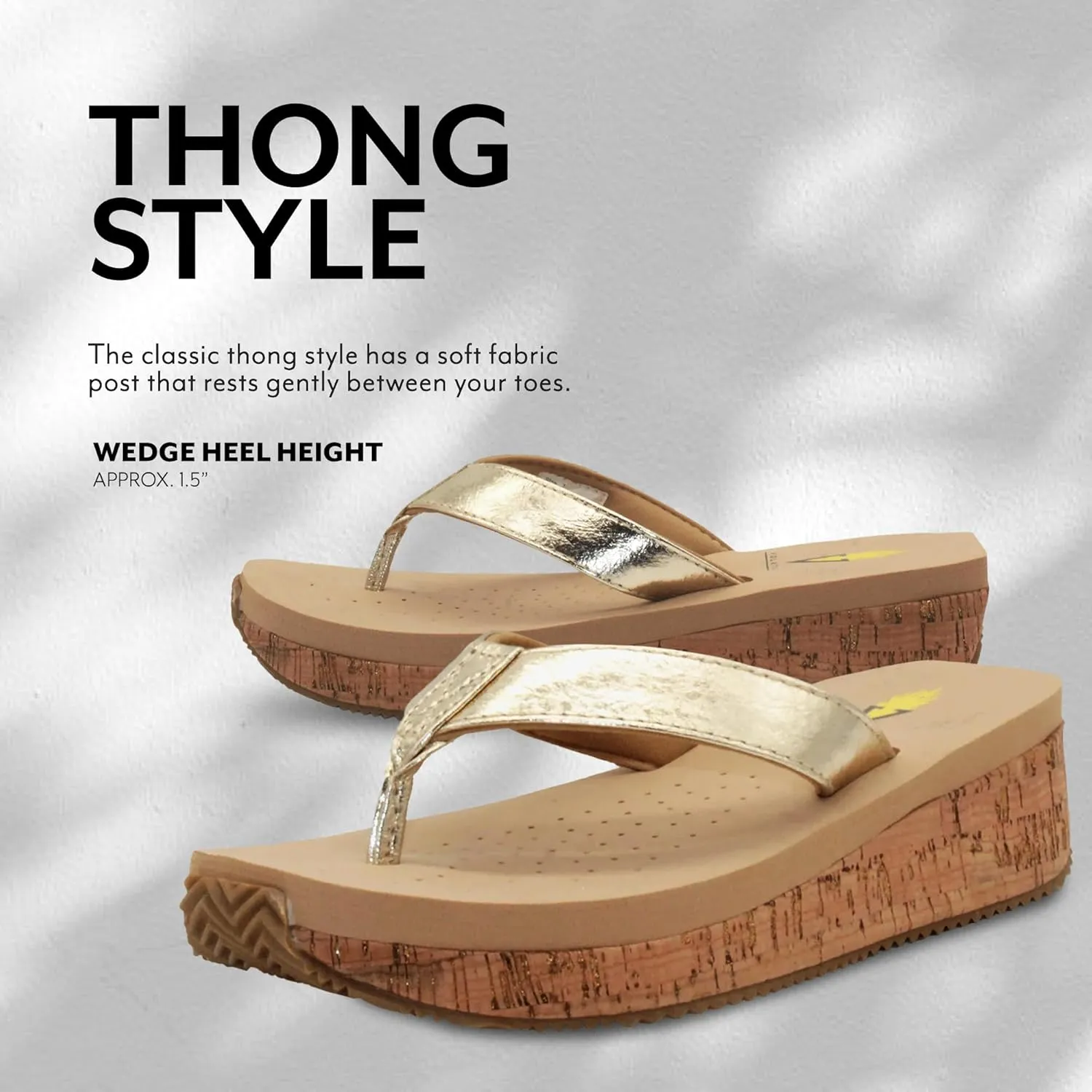 VOLATILE Neville Wedge Sandals for Women Featuring Soft Webbed Textile Thong Post, Padded Lining, and Slip-On Wedge Style