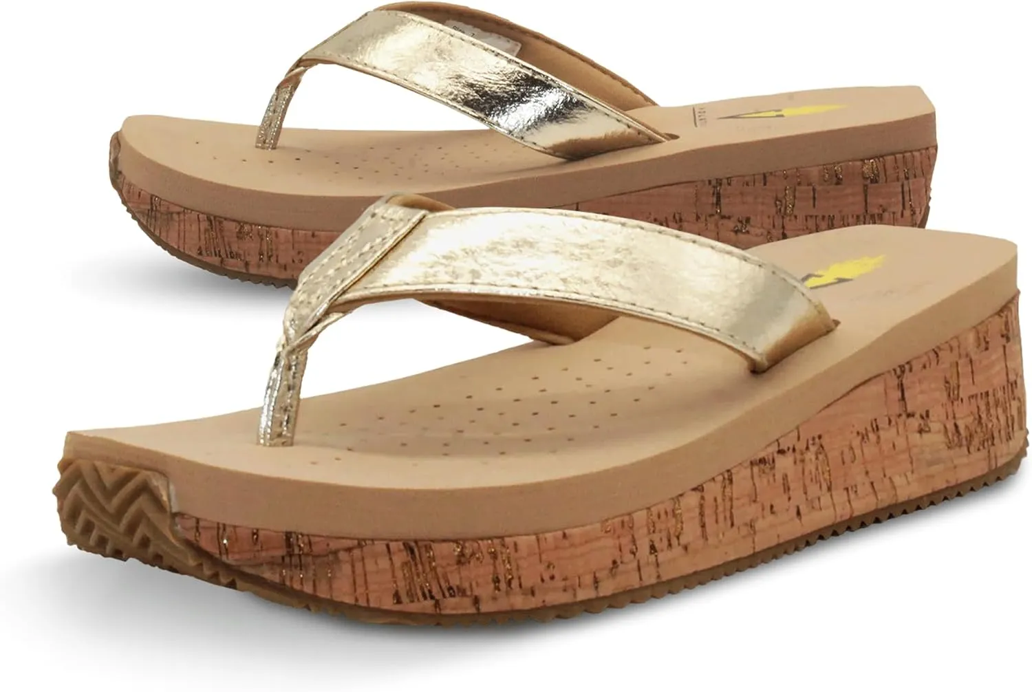 VOLATILE Neville Wedge Sandals for Women Featuring Soft Webbed Textile Thong Post, Padded Lining, and Slip-On Wedge Style