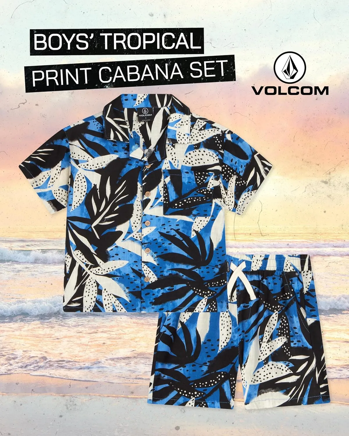 Volcom Toddler Boy Shorts Set - 2 Piece Short Sleeve Button Down Hawaiian Shirt & Matching Shorts, Little Boys Summer Outfits