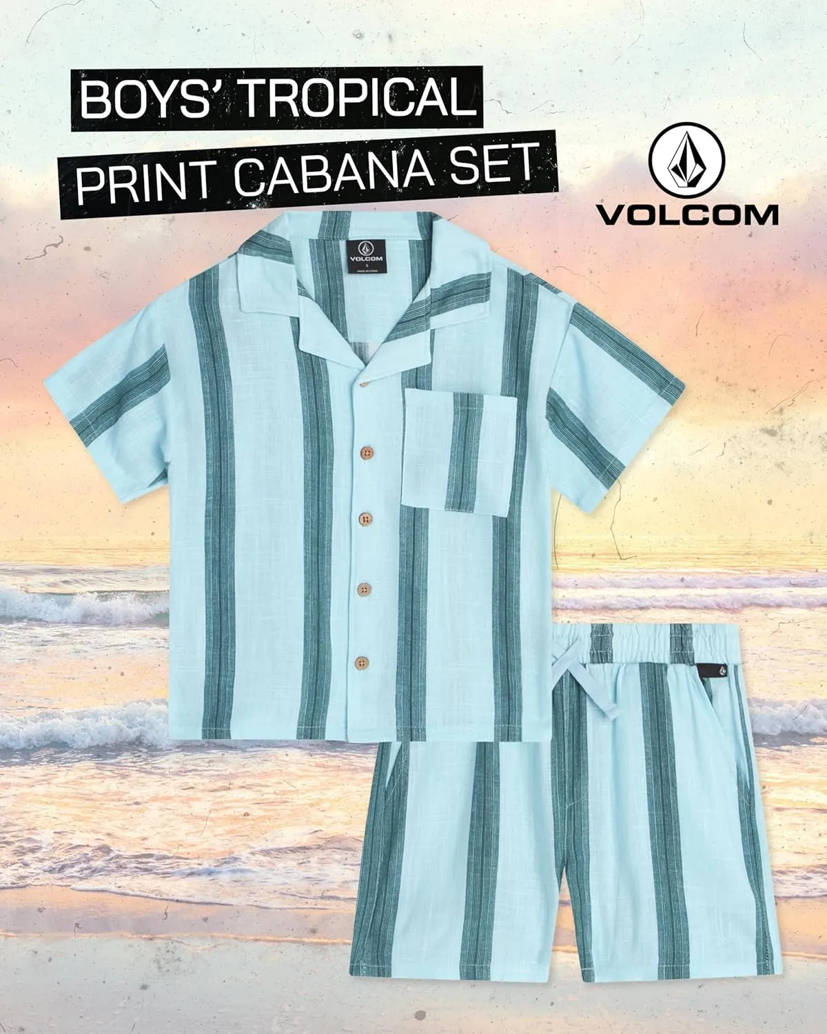 Volcom Toddler Boy Shorts Set - 2 Piece Short Sleeve Button Down Hawaiian Shirt & Matching Shorts, Little Boys Summer Outfits