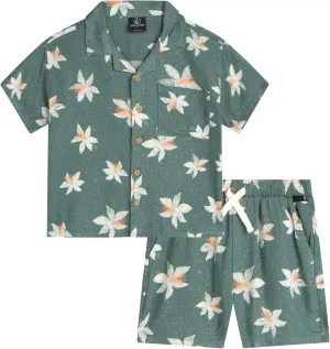 Volcom Toddler Boy Shorts Set - 2 Piece Short Sleeve Button Down Hawaiian Shirt & Matching Shorts, Little Boys Summer Outfits