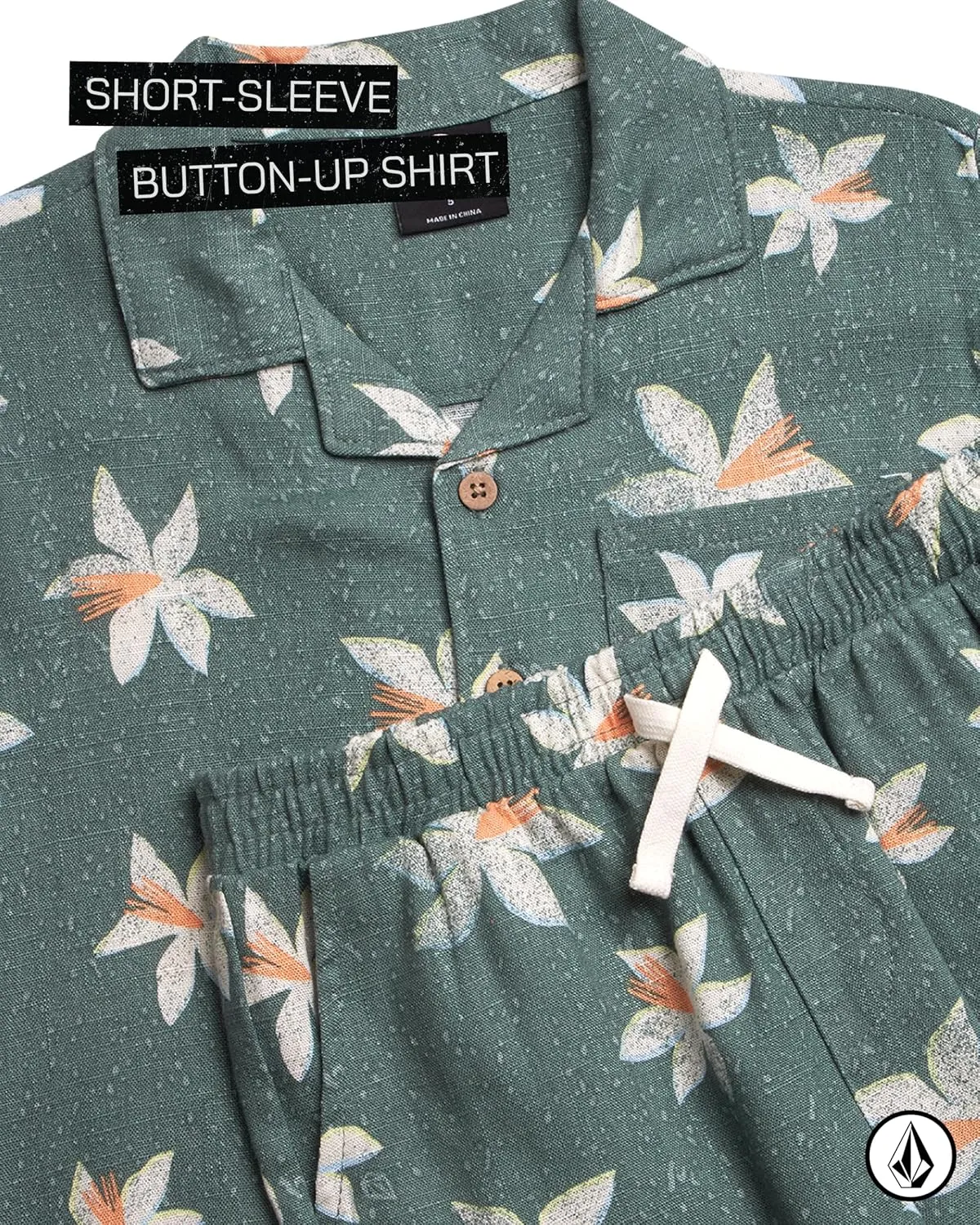 Volcom Toddler Boy Shorts Set - 2 Piece Short Sleeve Button Down Hawaiian Shirt & Matching Shorts, Little Boys Summer Outfits