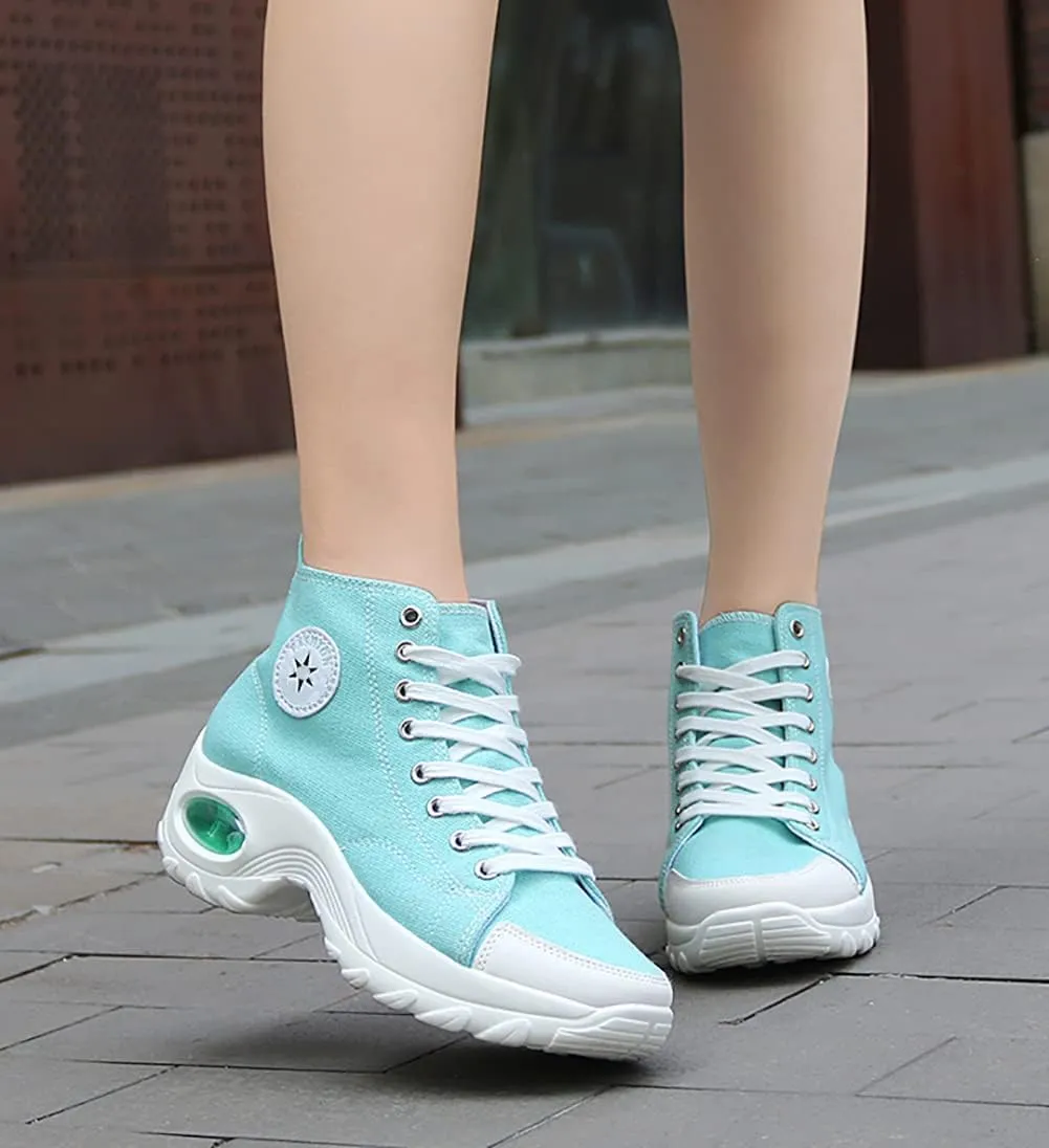 VV87 Women's Casual Canvas Air Cushion Sneakers High top Thick Sole Jogging Walking Shoes