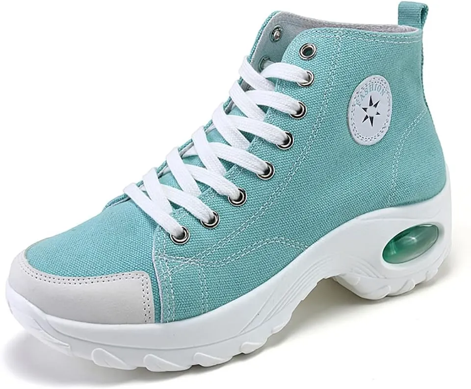VV87 Women's Casual Canvas Air Cushion Sneakers High top Thick Sole Jogging Walking Shoes