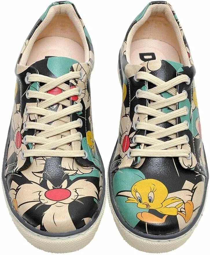 Warner BROS Sneakers for Women Personalize Your Life - Handmade Casual Shoes - Printed Fashionable Sneaker - Vegan and Environmentally Friendly