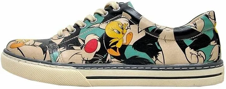 Warner BROS Sneakers for Women Personalize Your Life - Handmade Casual Shoes - Printed Fashionable Sneaker - Vegan and Environmentally Friendly