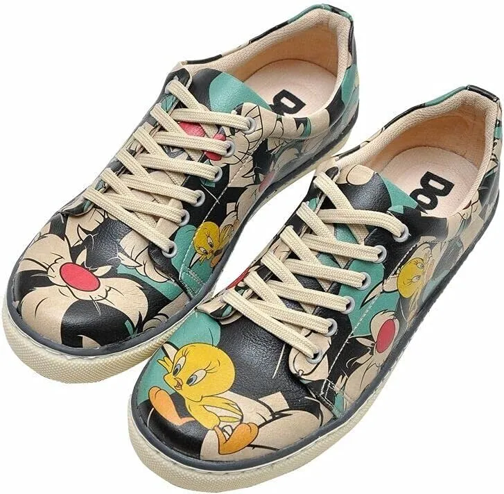Warner BROS Sneakers for Women Personalize Your Life - Handmade Casual Shoes - Printed Fashionable Sneaker - Vegan and Environmentally Friendly