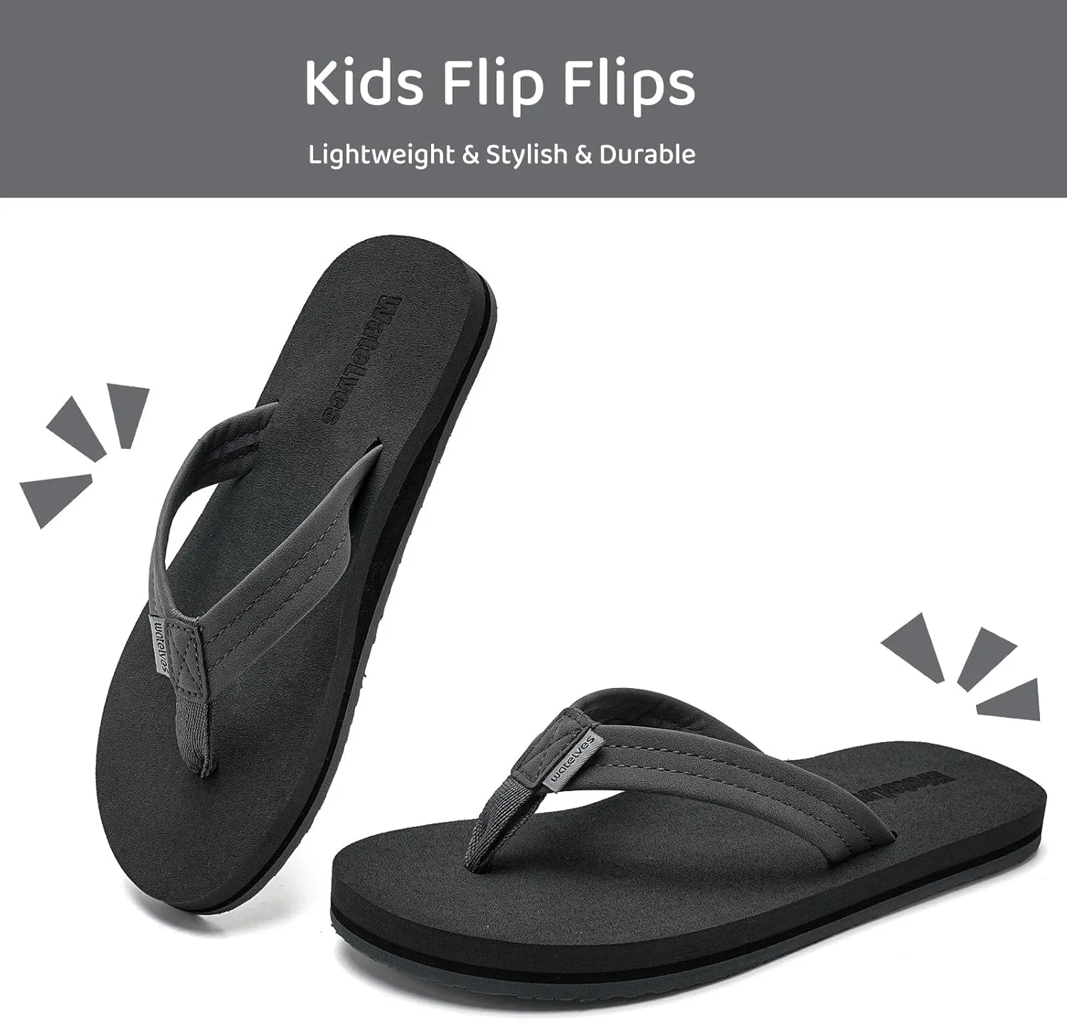 WateLves Kids Flip Flops Boys Girls Sandals Youth Big Kid Summer Slip on Thong Slide Sandals for Beach Pool Shower Little/Big Kid