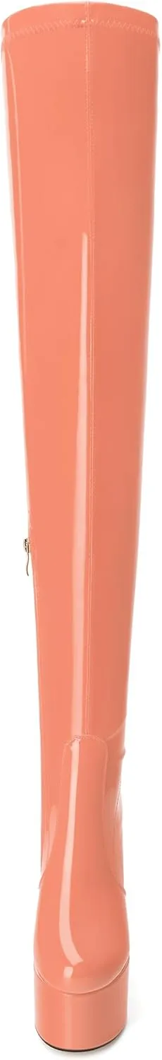 WAYDERNS Over the Knee Boots for Women Patent Leather Platform Block High Heel Round Toe 5.9 Inch Side Zipper Long Boots Sexy Dating Party Evening Thigh High Boots