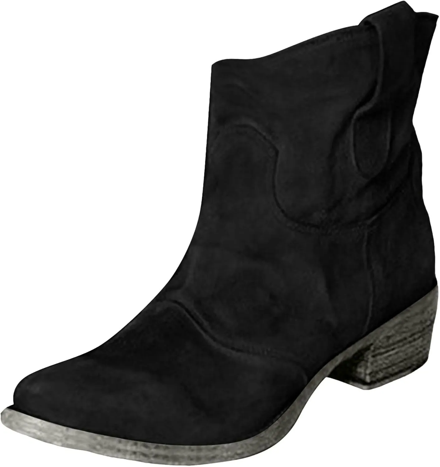 Western Cowboy Ankle Boots for Women,Low Heel Mid Calf Cowgirl Boots Slip On Round Toe Chunky Heel Fashion Retro Classic Boots Suede Back Zipper Fall Short Ankle Booties