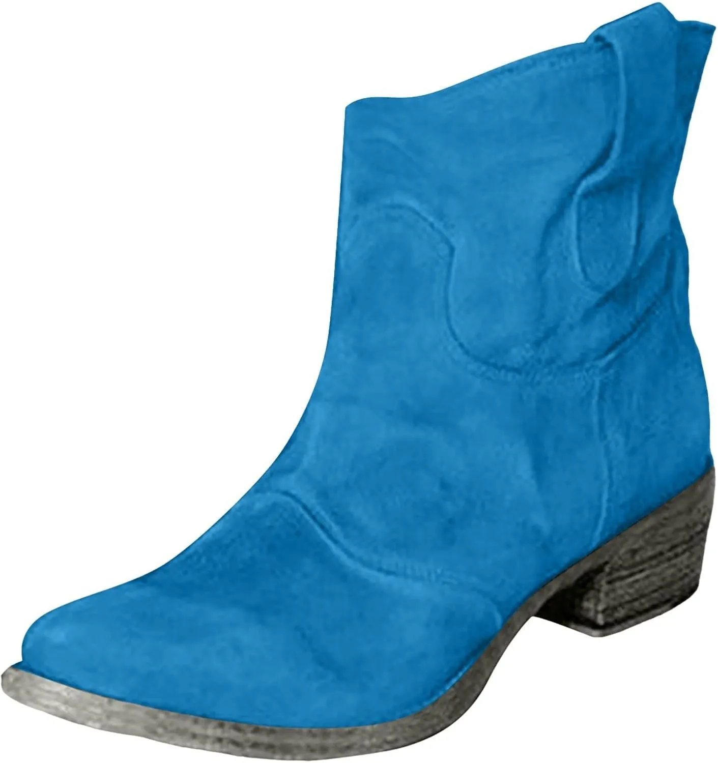 Western Cowboy Ankle Boots for Women,Low Heel Mid Calf Cowgirl Boots Slip On Round Toe Chunky Heel Fashion Retro Classic Boots Suede Back Zipper Fall Short Ankle Booties