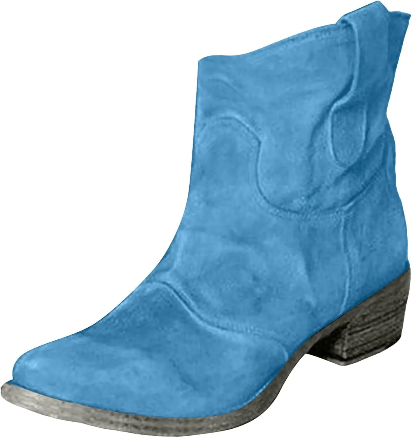 Western Cowboy Ankle Boots for Women,Low Heel Mid Calf Cowgirl Boots Slip On Round Toe Chunky Heel Fashion Retro Classic Boots Suede Back Zipper Fall Short Ankle Booties