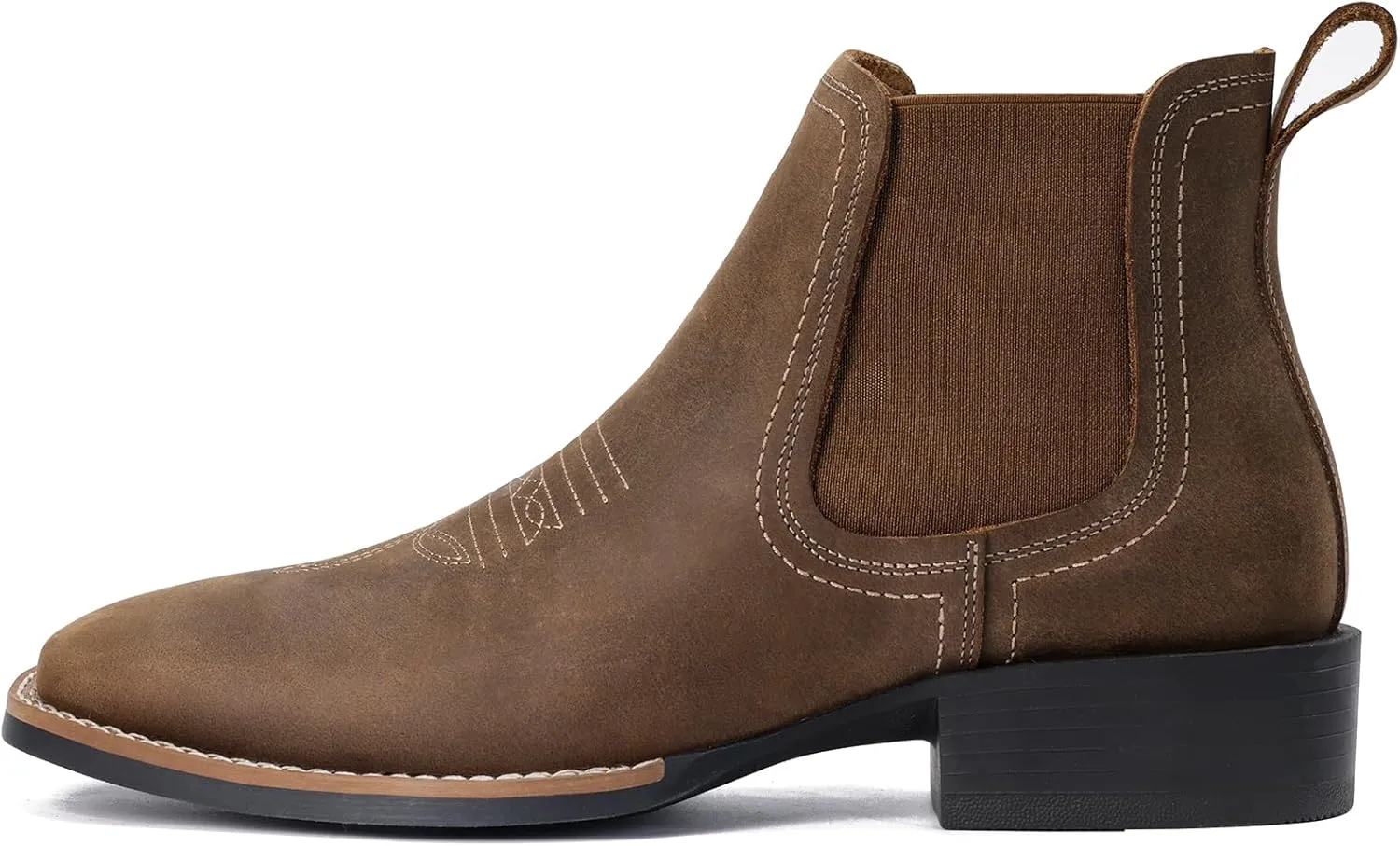 Western Cowboy Boots for Men - Mens Square Toe Chelsea Boots Ankle Cowboy Boots for Men Casual Retro Stylish Boots Brown