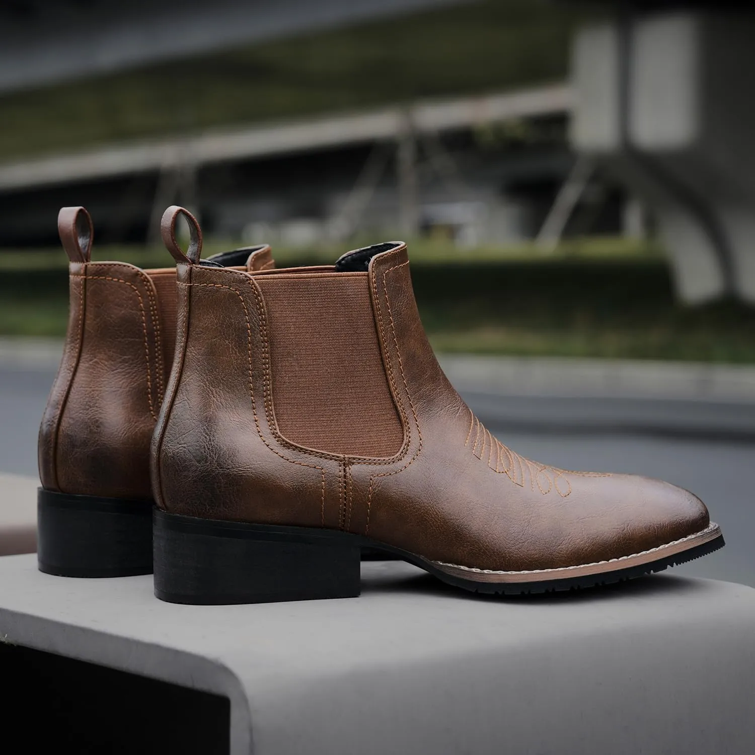 Western Cowboy Boots for Men Square Toe Comfortable Ankle Retro Stylish Boots