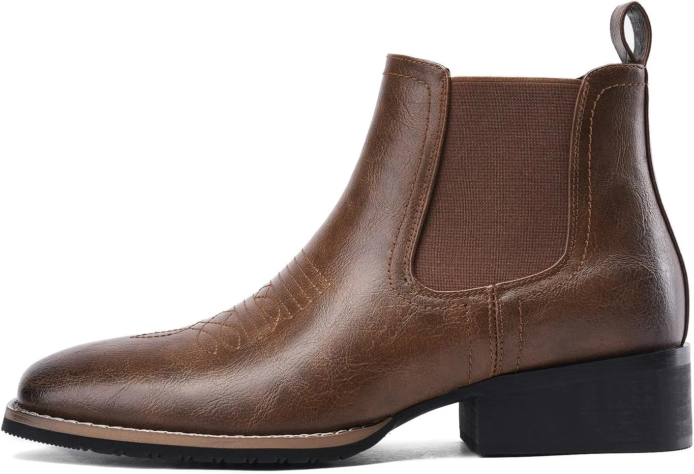 Western Cowboy Boots for Men Square Toe Comfortable Ankle Retro Stylish Boots
