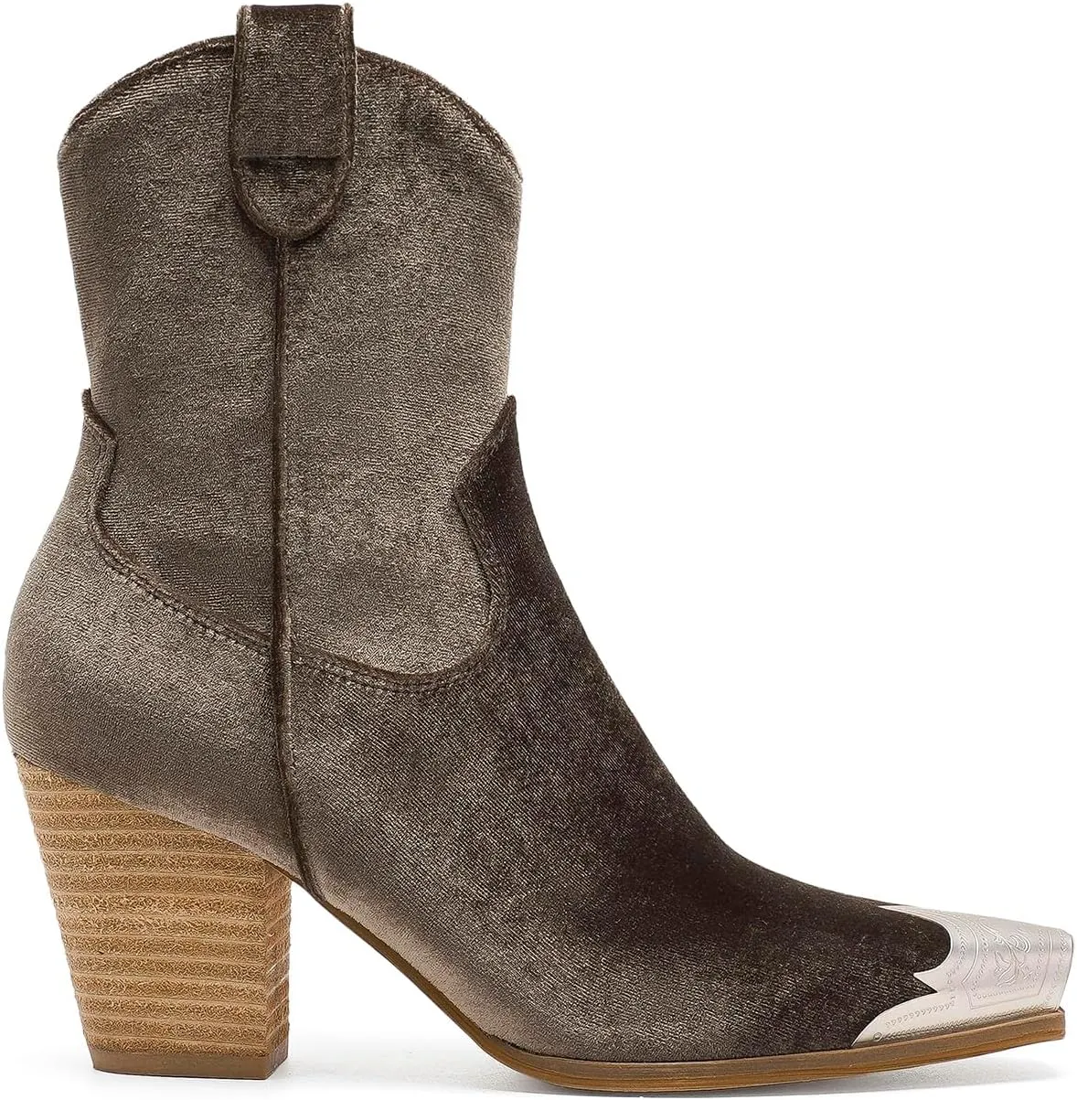 Western Metal Toe Ankle Boots Cowboy Boots for Women Cowgirl Boots Pointed Toe Zipper Boots Stacked Heel Boots