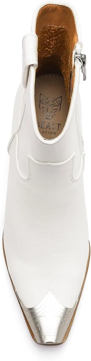 Western Metal Toe Ankle Boots Cowboy Boots for Women Cowgirl Boots Pointed Toe Zipper Boots Stacked Heel Boots