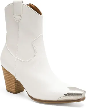 Western Metal Toe Ankle Boots Cowboy Boots for Women Cowgirl Boots Pointed Toe Zipper Boots Stacked Heel Boots