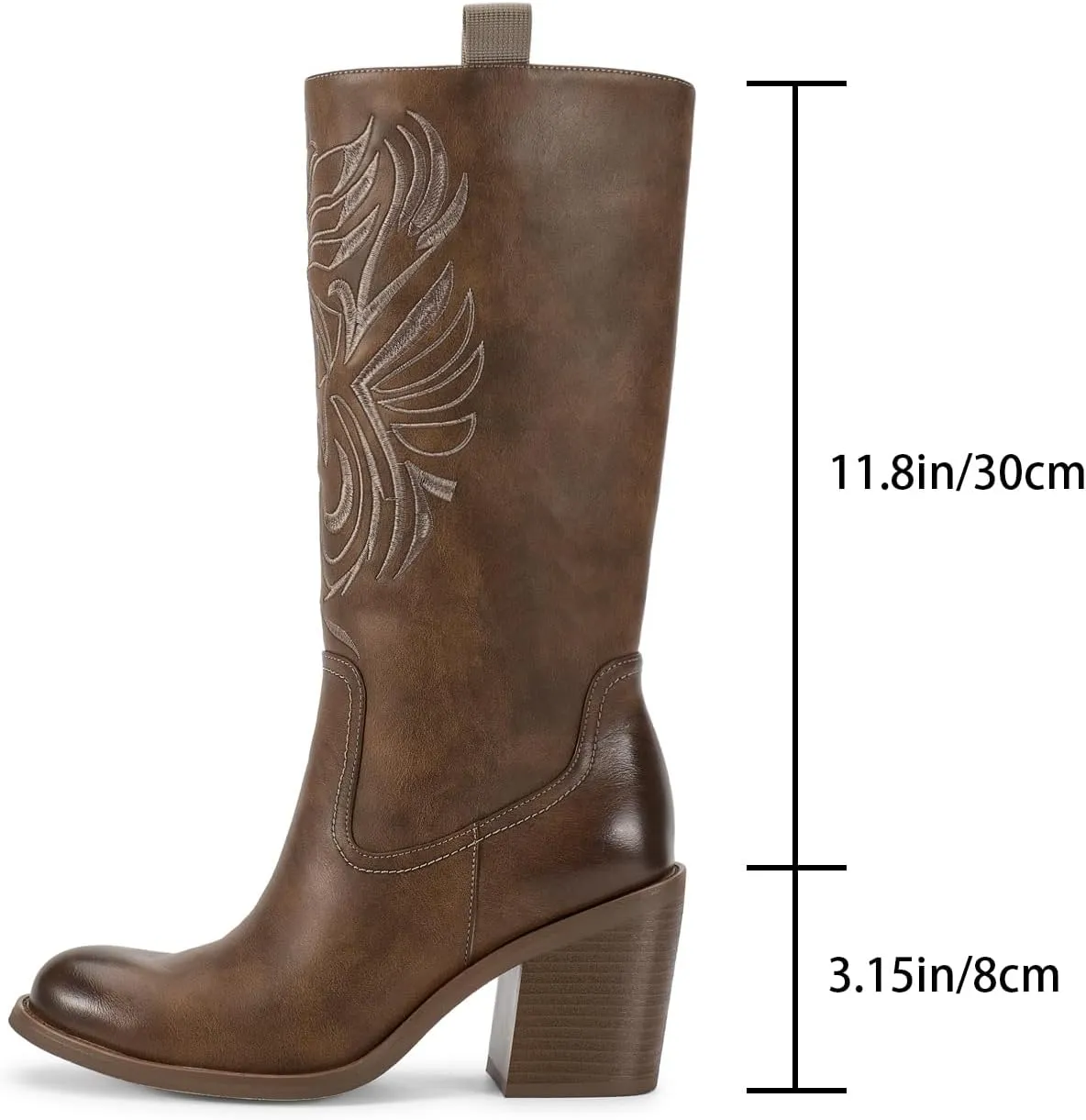 wetkiss Brown Cowboy Boots for Women Wide Mid Calf Western Cowgirl Chunky Boots Round Toe Pull On Casual Holiday Party Daily Shoes