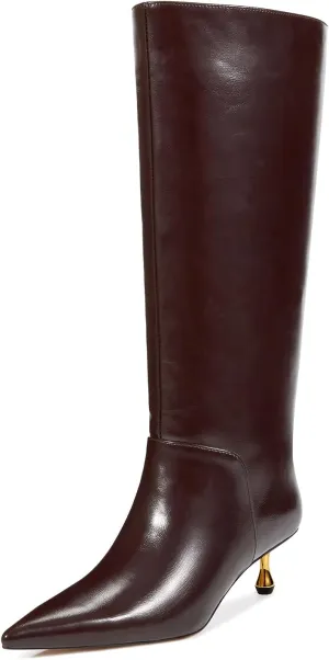 wetkiss Knee High Boots for Women Low Stiletto Drop Heel Boots Pointed Toe Long Boots Fashion Dress Tall Boots Party Date Festival