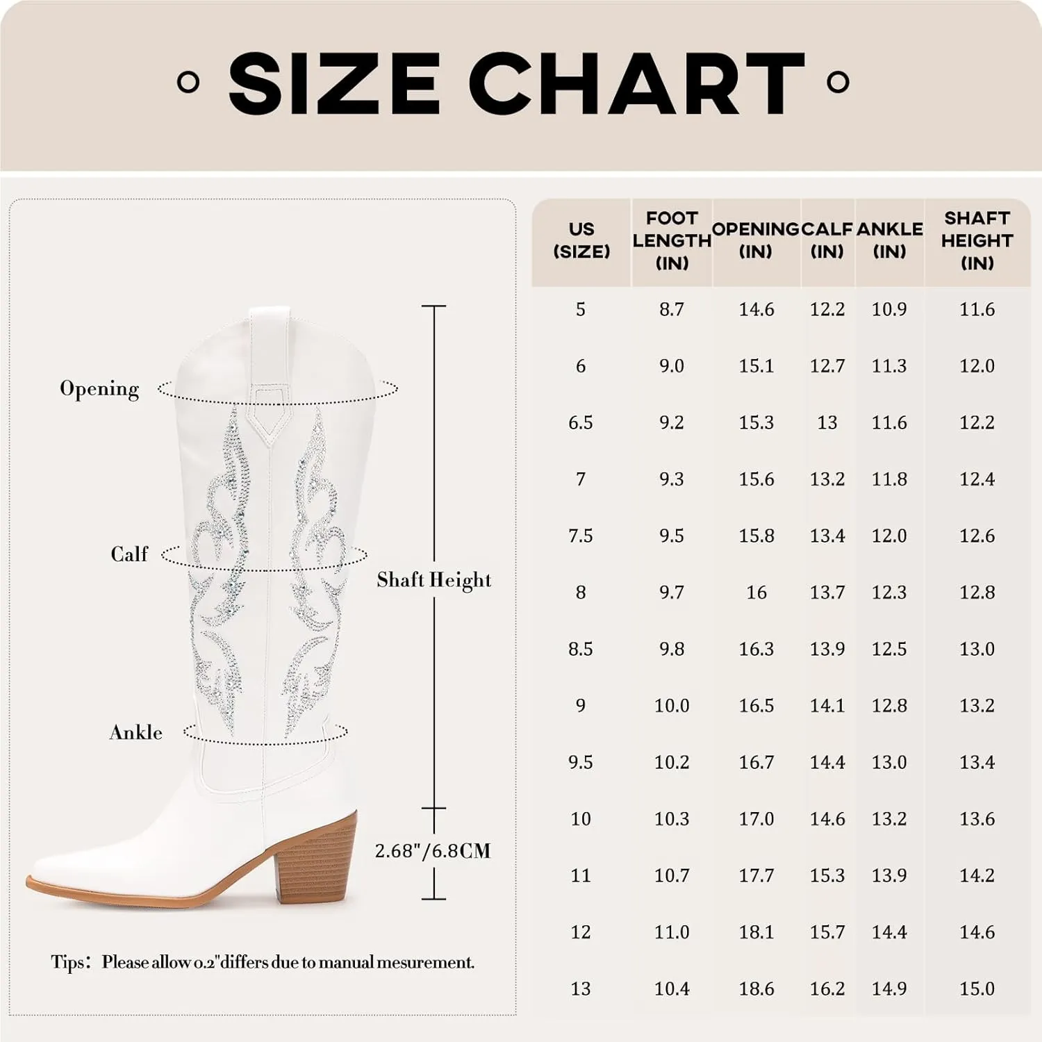 White Cowboy Boots for Women - Wide Calf Rhinestone Cowgirl Boots, Women Knee High Western Boots, Glitter Sparkly Ladies Tall Boots with Classic Embroidery and Side Zipper, Retro Classic Country Boots Pull On for Ladies
