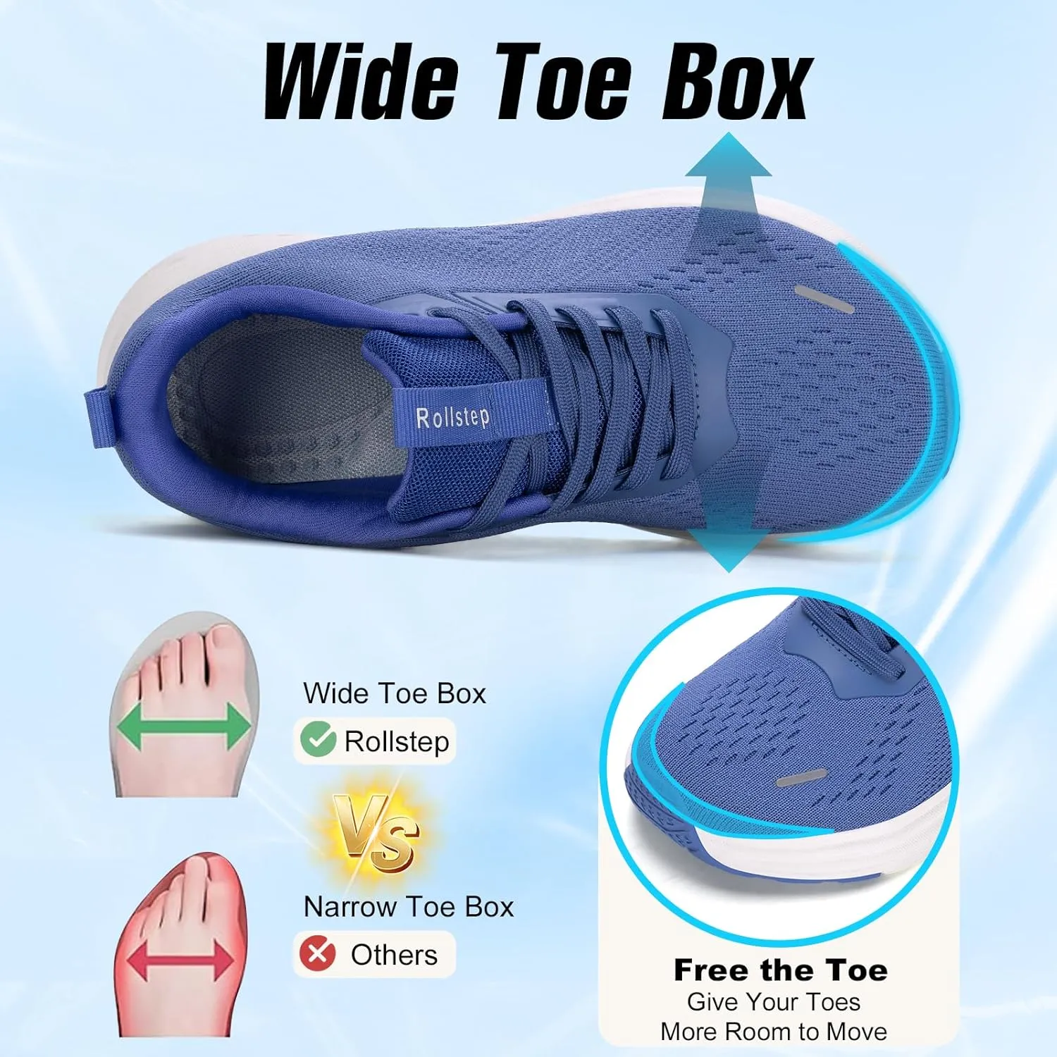 Wide Toe Box Shoes Women Sneakers Extra Wide Width Arch Support Non-Slip Tennis Athletic Ultralight Running Shoes for Women Walking Diabetic Plantar Fasciitis Footwear 6-12