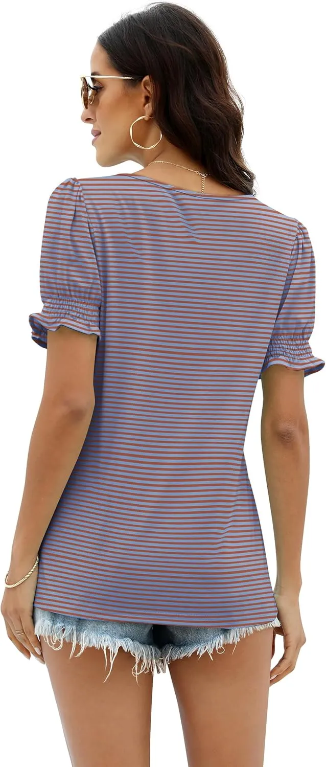 WIHOLL Tops for Women Summer Casual Ruffle Trim Sleeve Square Neck T Shirts