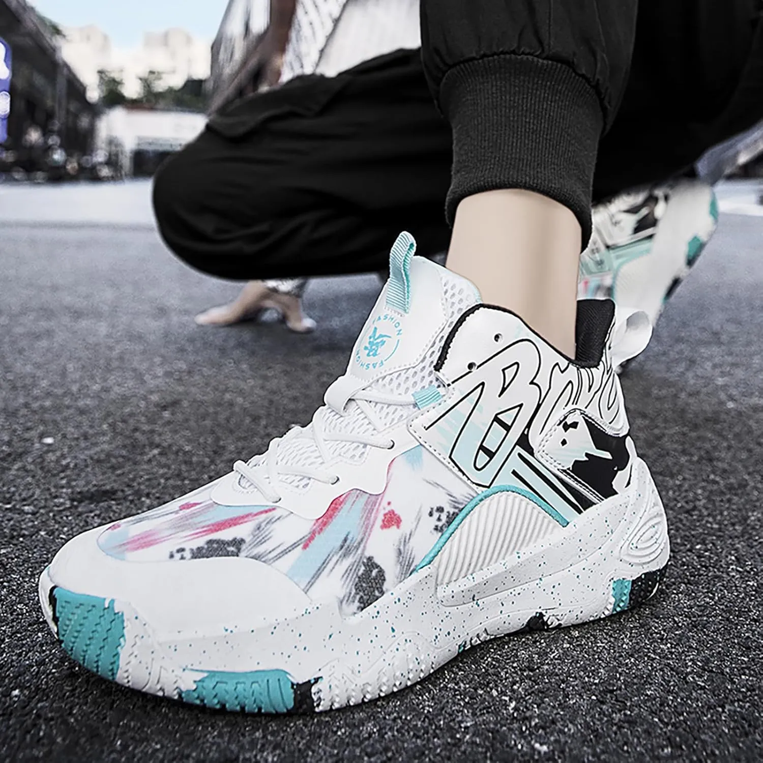 Women Men Basketball Shoes Fashion Running Sneakers Colorful Painting High Rebound Non-Slip Sport Shoes