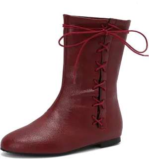 Women Retro Moccasin Mid Boots Flats Lace Up Ancient Roman Gladiator Boots