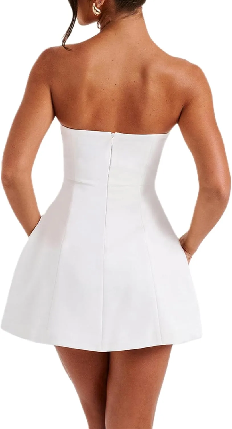 Women Sexy Backless Mini Dress Solid Color Sleeveless Open Back A Line Tank Dress Formal College Graduation Dresses