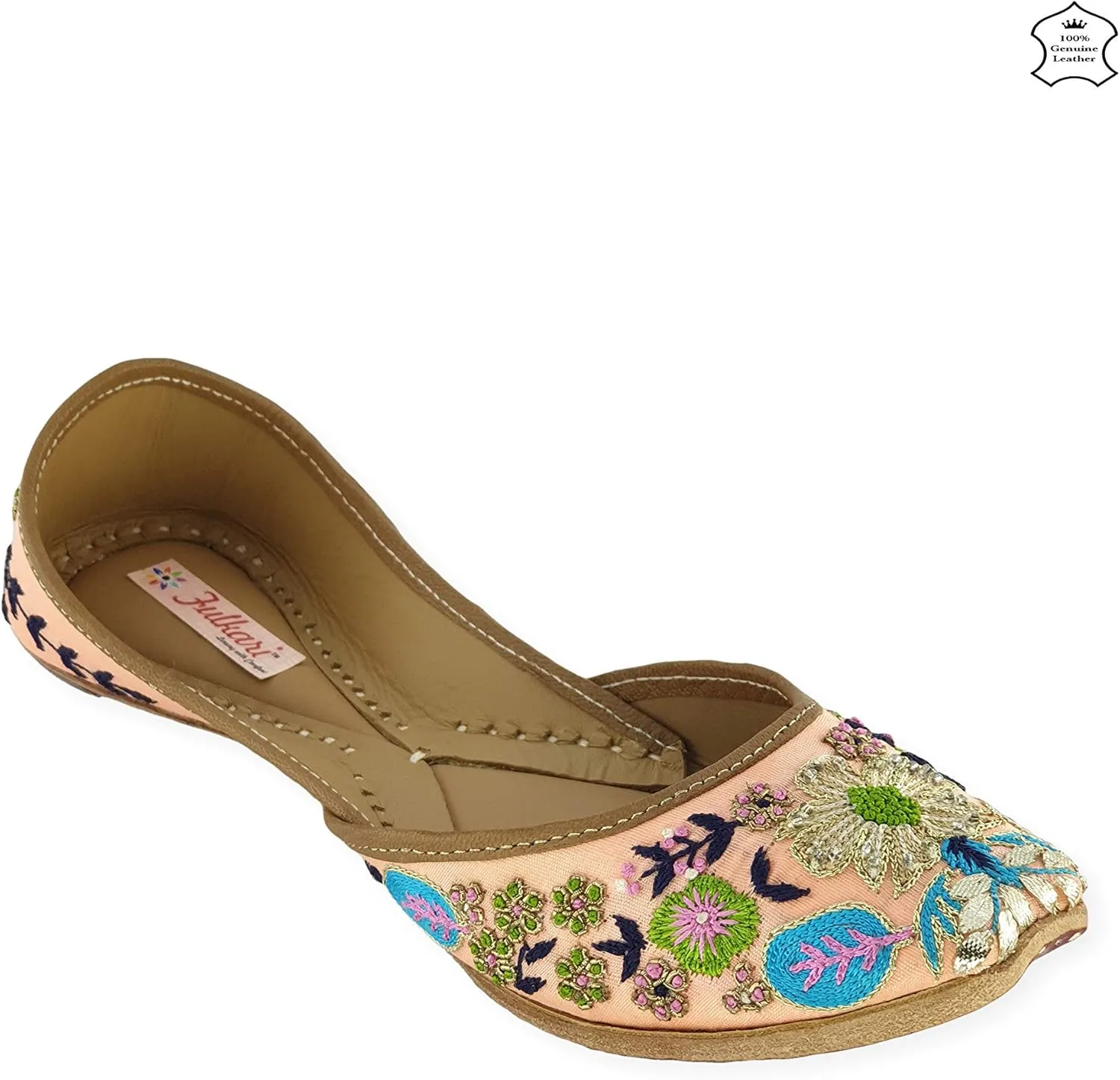 Women's Amaryllis Gold Multi Toned 100% Genuine Soft Leather Jutis | Bite and Pinch Free Juti| Punjabi Formal Jutti | Girl's Wedding Flat Jooti Ladies Mojari | Bridal Ethnic Flats |