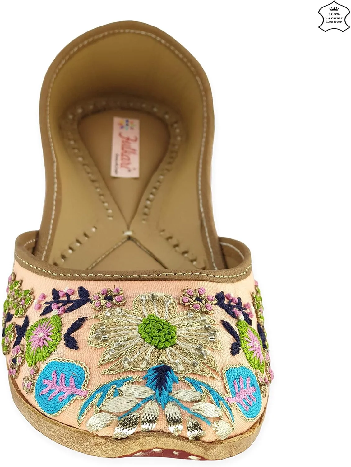 Women's Amaryllis Gold Multi Toned 100% Genuine Soft Leather Jutis | Bite and Pinch Free Juti| Punjabi Formal Jutti | Girl's Wedding Flat Jooti Ladies Mojari | Bridal Ethnic Flats |