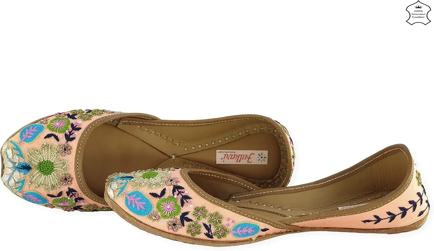 Women's Amaryllis Gold Multi Toned 100% Genuine Soft Leather Jutis | Bite and Pinch Free Juti| Punjabi Formal Jutti | Girl's Wedding Flat Jooti Ladies Mojari | Bridal Ethnic Flats |