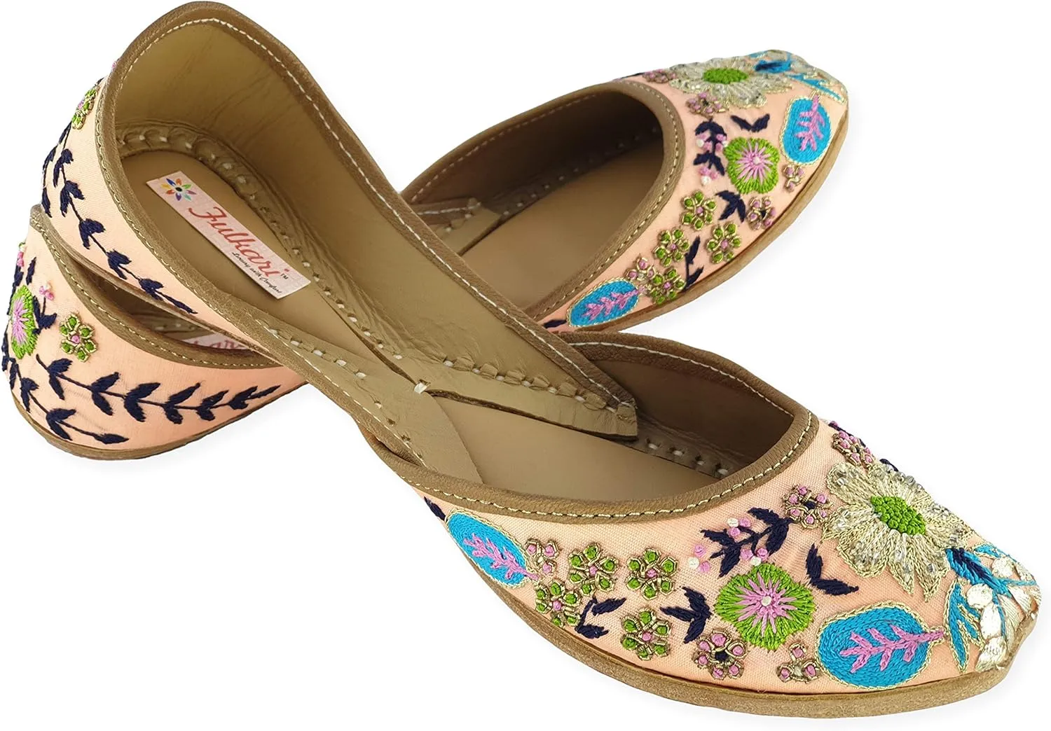 Women's Amaryllis Gold Multi Toned 100% Genuine Soft Leather Jutis | Bite and Pinch Free Juti| Punjabi Formal Jutti | Girl's Wedding Flat Jooti Ladies Mojari | Bridal Ethnic Flats |