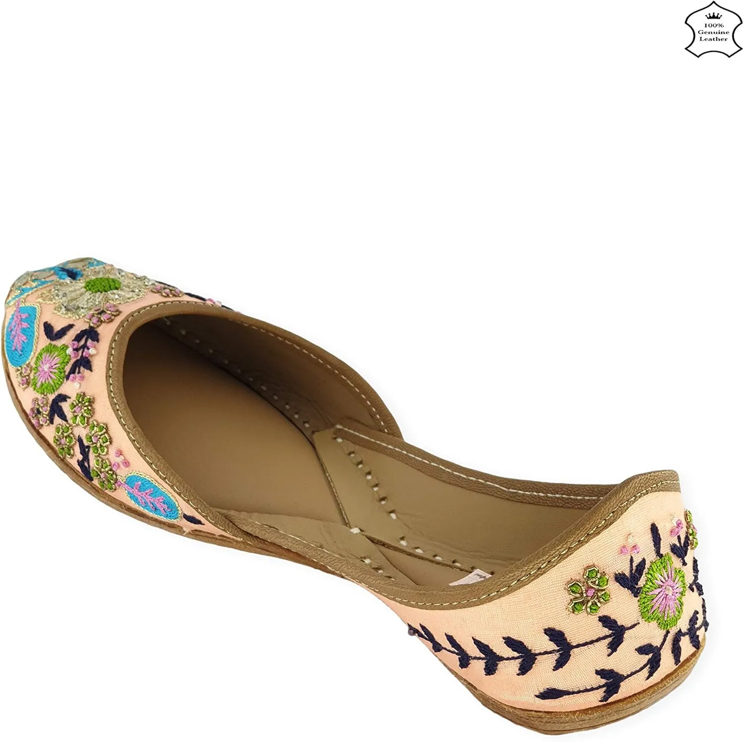 Women's Amaryllis Gold Multi Toned 100% Genuine Soft Leather Jutis | Bite and Pinch Free Juti| Punjabi Formal Jutti | Girl's Wedding Flat Jooti Ladies Mojari | Bridal Ethnic Flats |