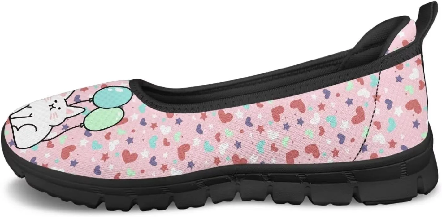 Women's Animals Slip On Sneakers Breathable Mesh Flats Shoes Lightweight Casual Walking Shoes for Shopping & Leisure Black Sole Size 6-11