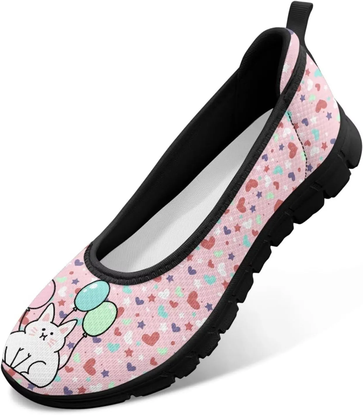Women's Animals Slip On Sneakers Breathable Mesh Flats Shoes Lightweight Casual Walking Shoes for Shopping & Leisure Black Sole Size 6-11