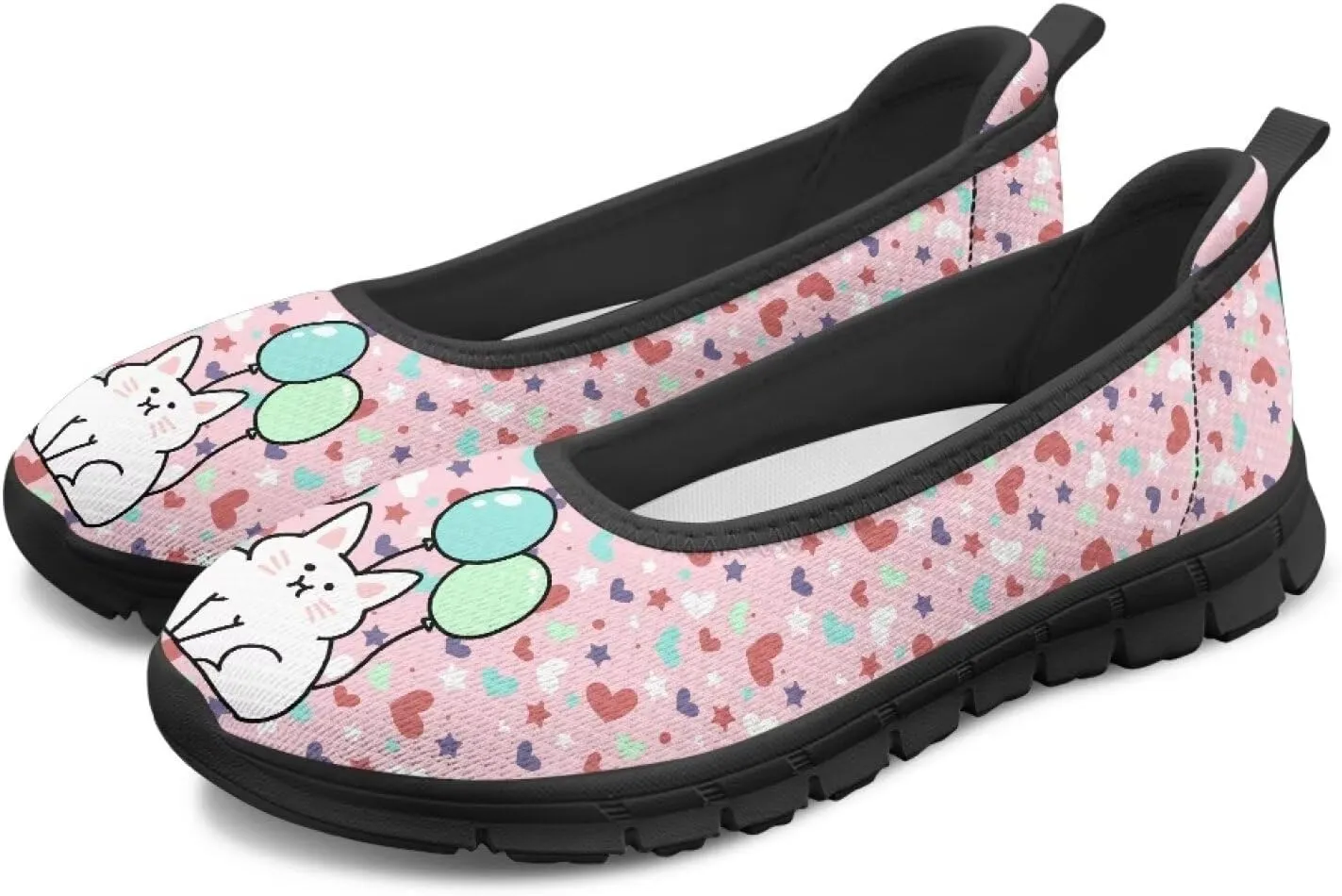 Women's Animals Slip On Sneakers Breathable Mesh Flats Shoes Lightweight Casual Walking Shoes for Shopping & Leisure Black Sole Size 6-11