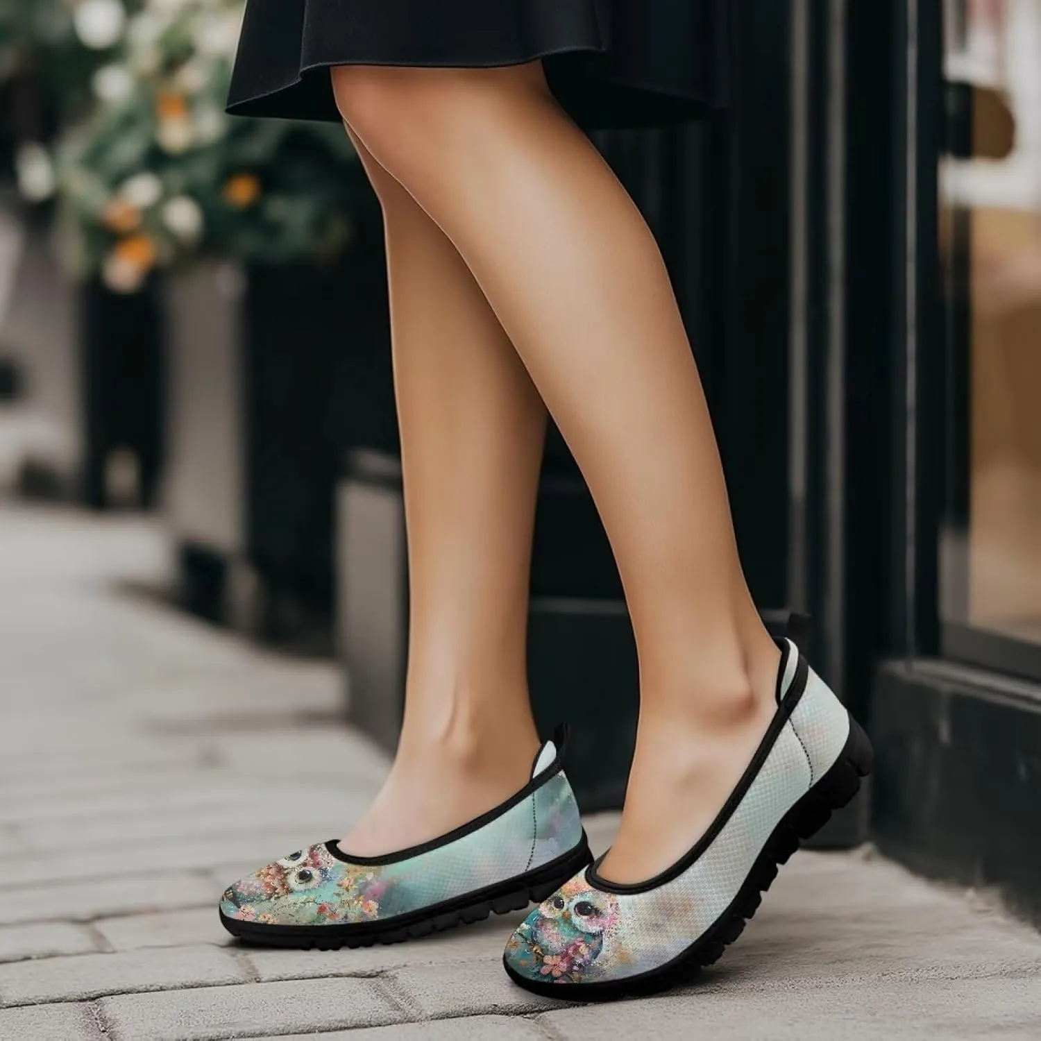 Women's Animals Slip On Sneakers Breathable Mesh Flats Shoes Lightweight Casual Walking Shoes for Shopping & Leisure Black Sole Size 6-11