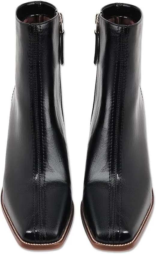 Womens Ankle Boots Zipper Chunky Mid Heel Boot Retro Square Pointed Toe Short Boots Heeled Shoes for Women Fall Winter